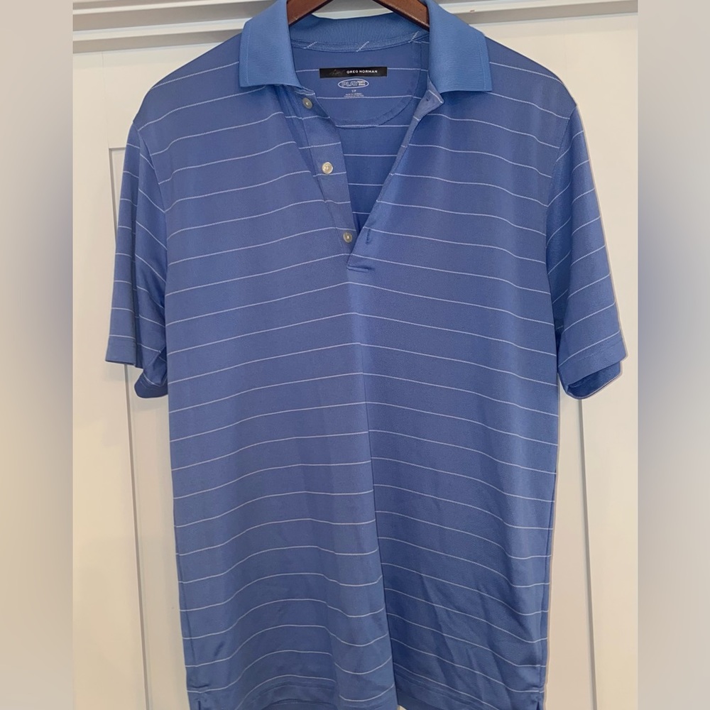 Greg Norman - Blue/White Stripe Golf Polo Shirt